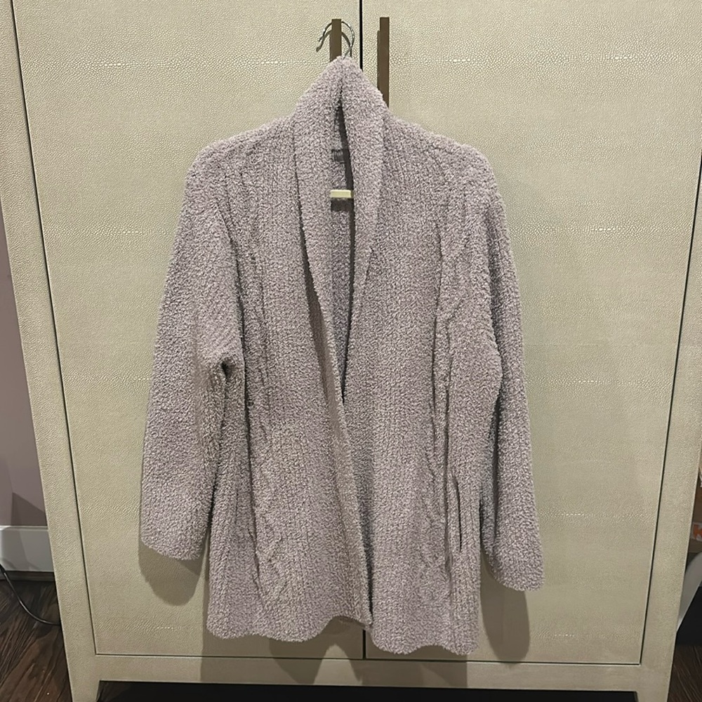 BNWOT Barefoot Dreams Cable Cozy Cardigan Sweater in Taupe Stone XL